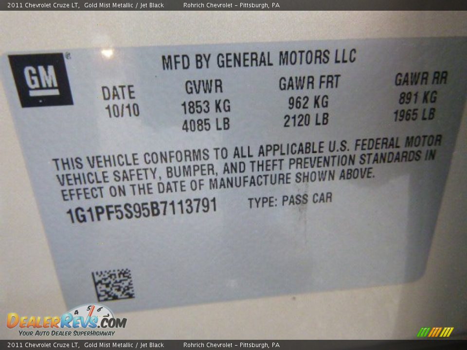 2011 Chevrolet Cruze LT Gold Mist Metallic / Jet Black Photo #19