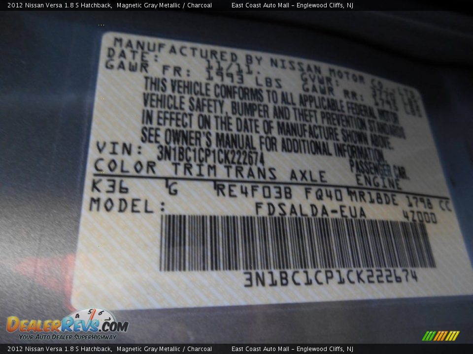 2012 Nissan Versa 1.8 S Hatchback Magnetic Gray Metallic / Charcoal Photo #19