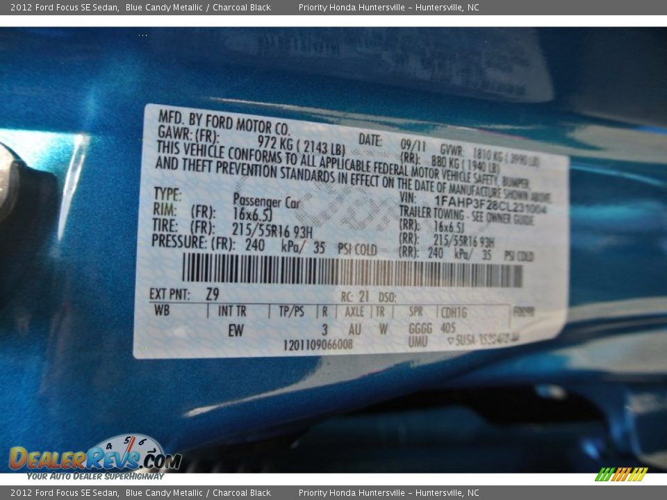 2012 Ford Focus SE Sedan Blue Candy Metallic / Charcoal Black Photo #7