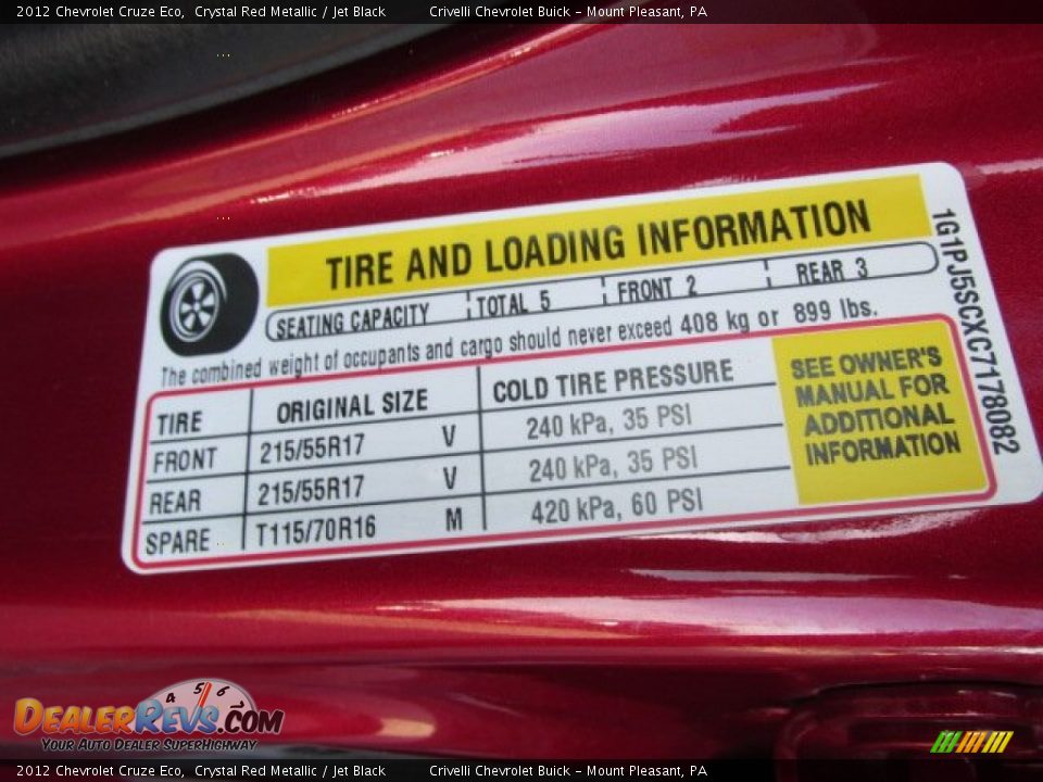 2012 Chevrolet Cruze Eco Crystal Red Metallic / Jet Black Photo #31
