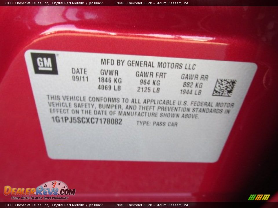 2012 Chevrolet Cruze Eco Crystal Red Metallic / Jet Black Photo #32