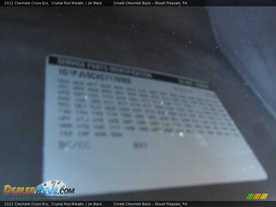 2012 Chevrolet Cruze Eco Crystal Red Metallic / Jet Black Photo #33