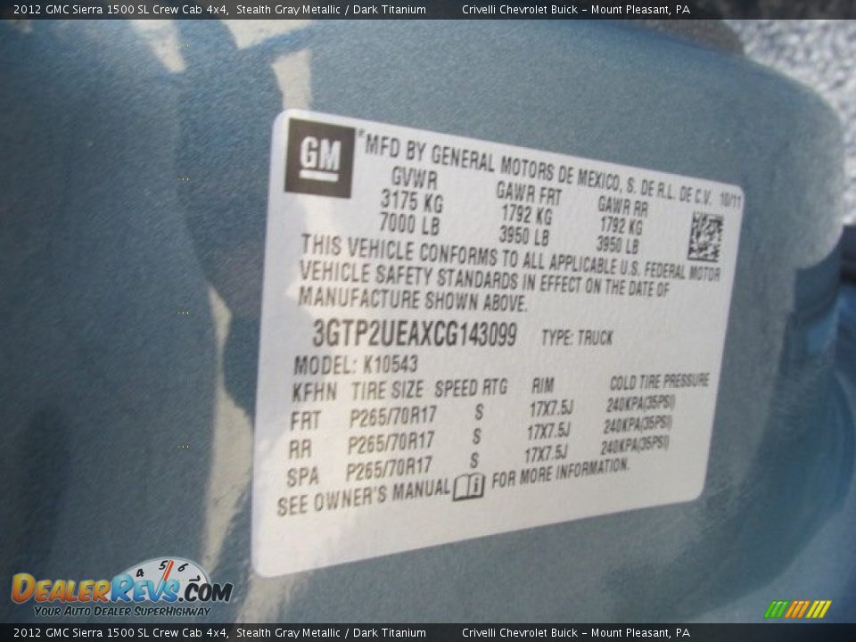 2012 GMC Sierra 1500 SL Crew Cab 4x4 Stealth Gray Metallic / Dark Titanium Photo #33
