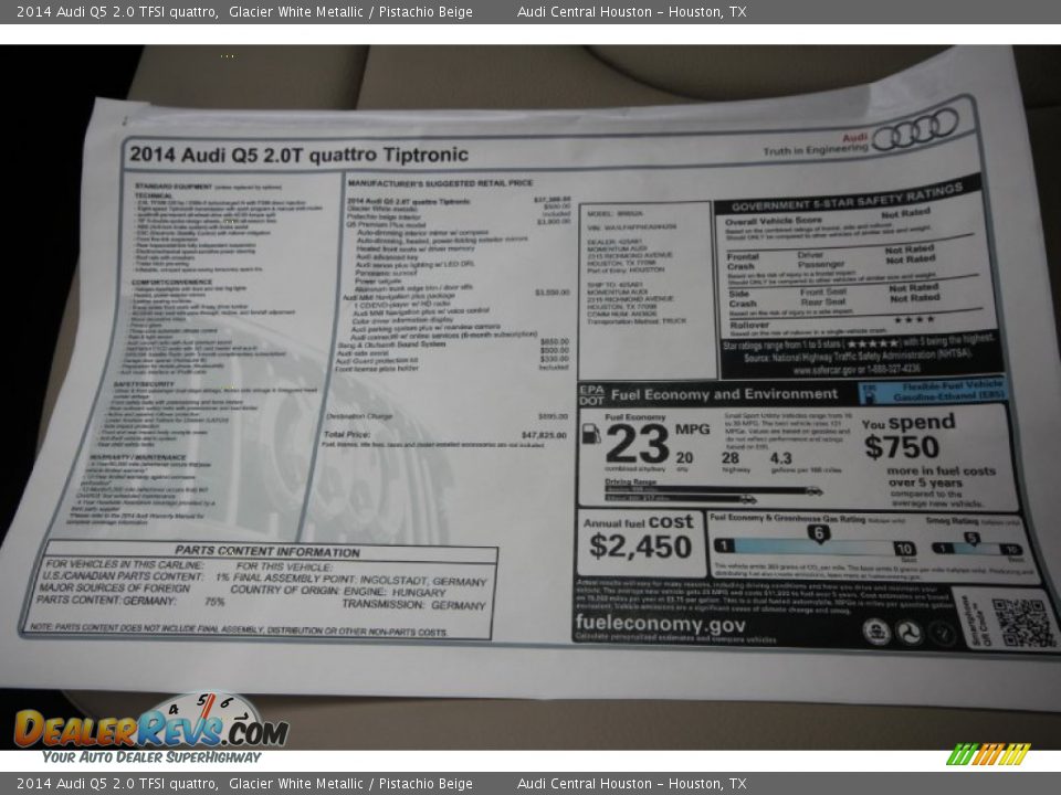 2014 Audi Q5 2.0 TFSI quattro Glacier White Metallic / Pistachio Beige Photo #34