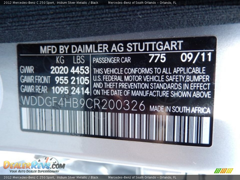 2012 Mercedes-Benz C 250 Sport Iridium Silver Metallic / Black Photo #28