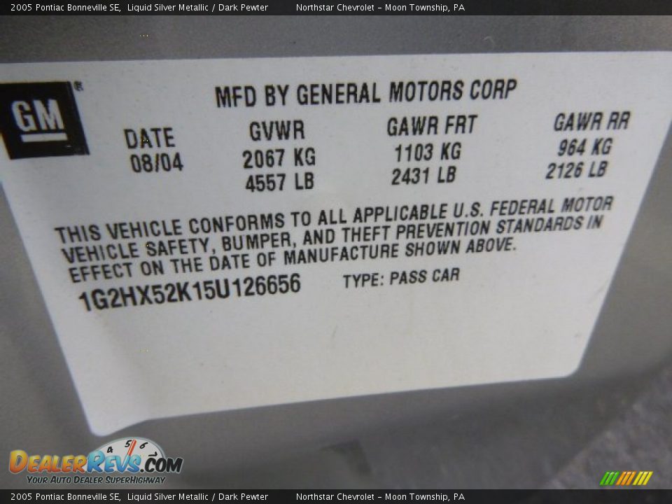 2005 Pontiac Bonneville SE Liquid Silver Metallic / Dark Pewter Photo #14