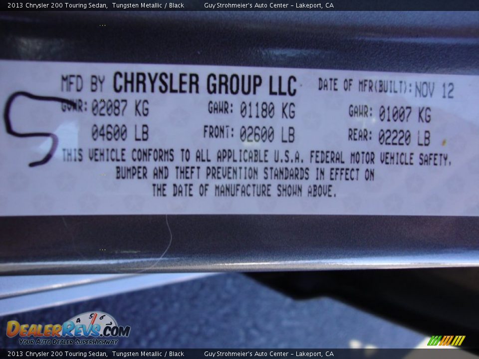 2013 Chrysler 200 Touring Sedan Tungsten Metallic / Black Photo #26