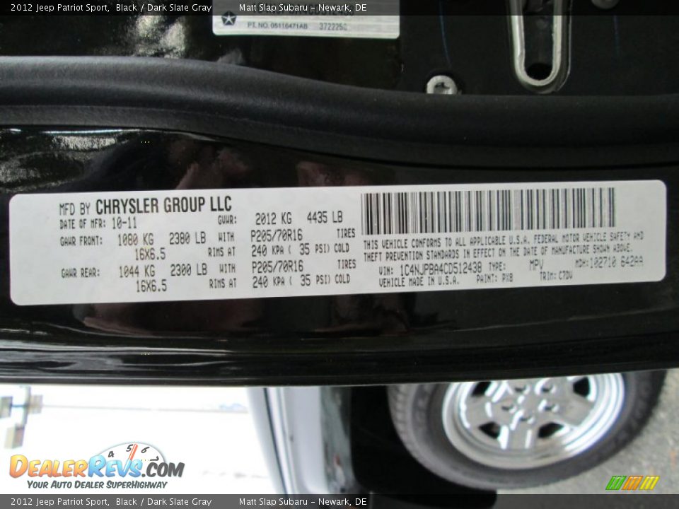 2012 Jeep Patriot Sport Black / Dark Slate Gray Photo #27