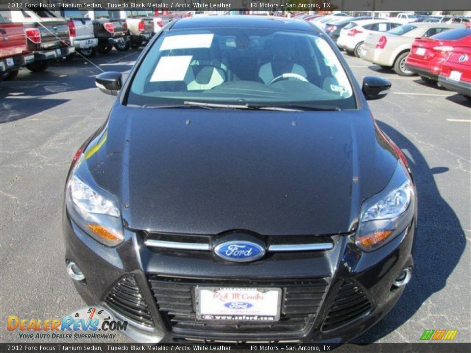 2012 Ford Focus Titanium Sedan Tuxedo Black Metallic / Arctic White Leather Photo #2