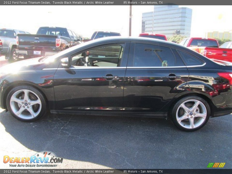 2012 Ford Focus Titanium Sedan Tuxedo Black Metallic / Arctic White Leather Photo #3