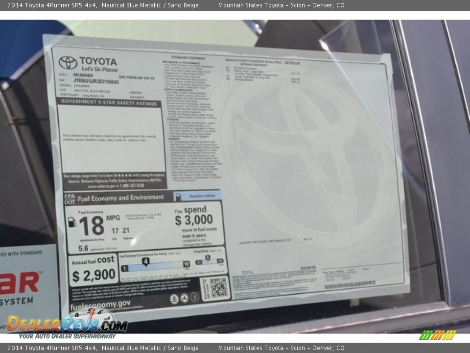 2014 Toyota 4Runner SR5 4x4 Nautical Blue Metallic / Sand Beige Photo #10