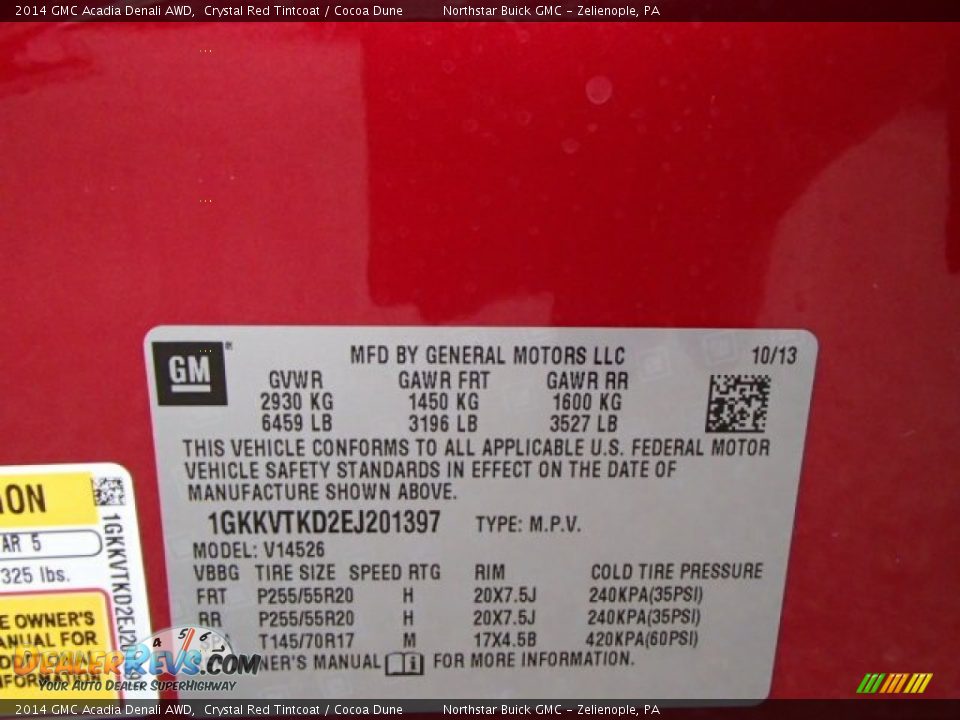 2014 GMC Acadia Denali AWD Crystal Red Tintcoat / Cocoa Dune Photo #20