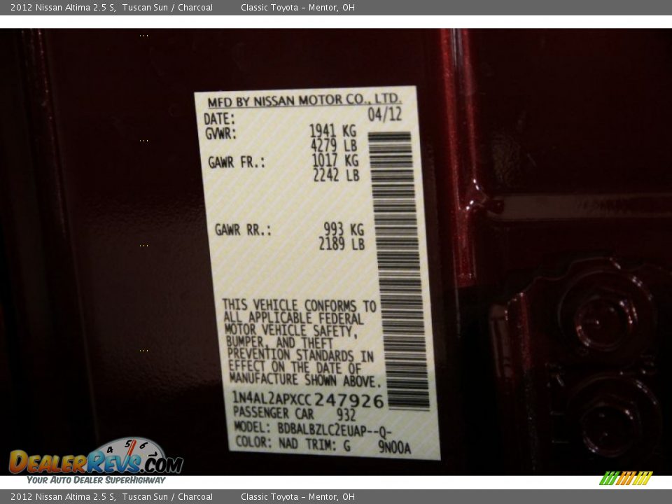 2012 Nissan Altima 2.5 S Tuscan Sun / Charcoal Photo #19
