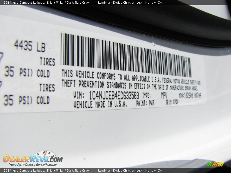 2014 Jeep Compass Latitude Bright White / Dark Slate Gray Photo #10