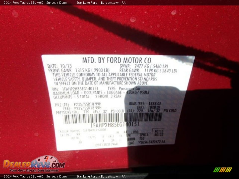 2014 Ford Taurus SEL AWD Sunset / Dune Photo #25