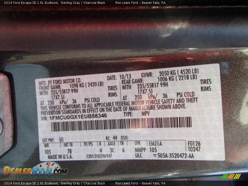 2014 Ford Escape SE 1.6L EcoBoost Sterling Gray / Charcoal Black Photo #20