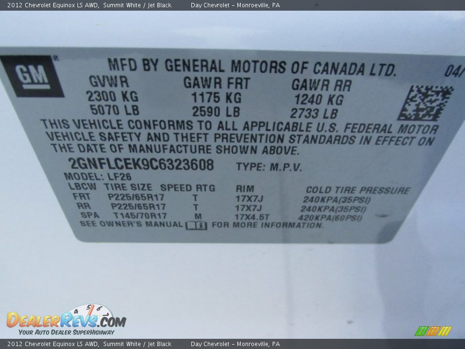 2012 Chevrolet Equinox LS AWD Summit White / Jet Black Photo #19