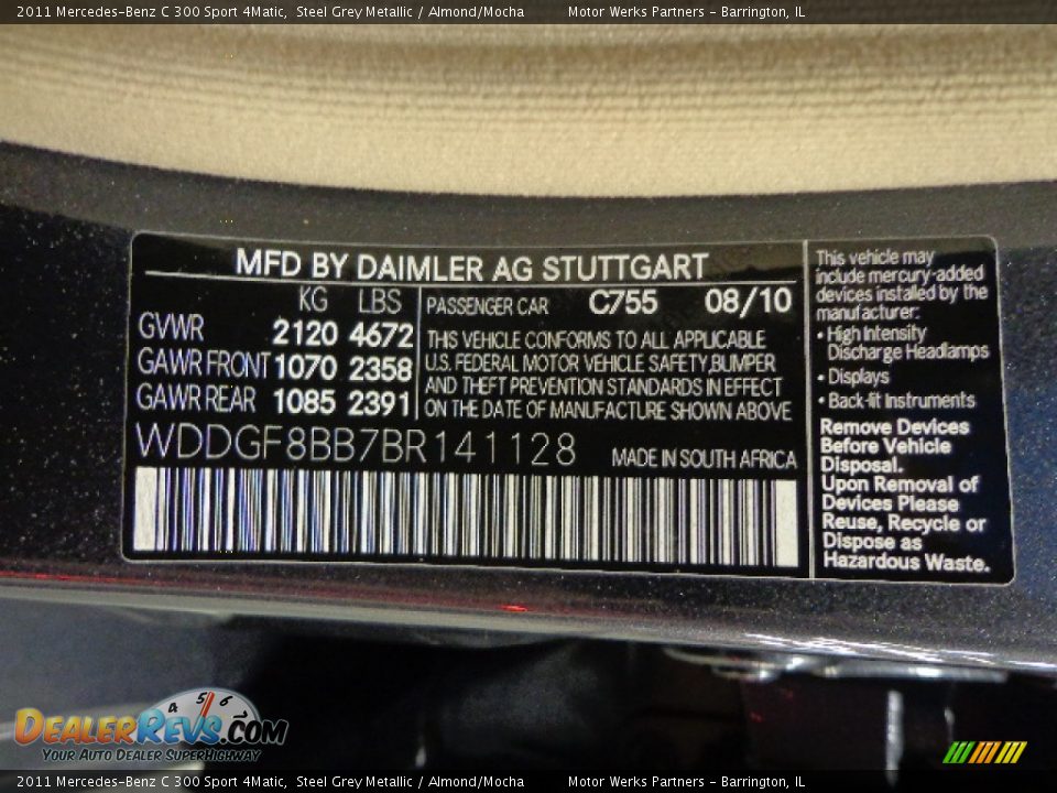 2011 Mercedes-Benz C 300 Sport 4Matic Steel Grey Metallic / Almond/Mocha Photo #17