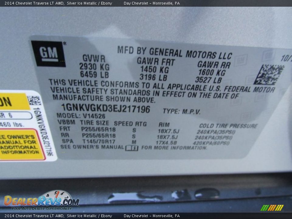 2014 Chevrolet Traverse LT AWD Silver Ice Metallic / Ebony Photo #19