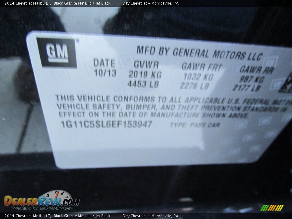 2014 Chevrolet Malibu LT Black Granite Metallic / Jet Black Photo #19