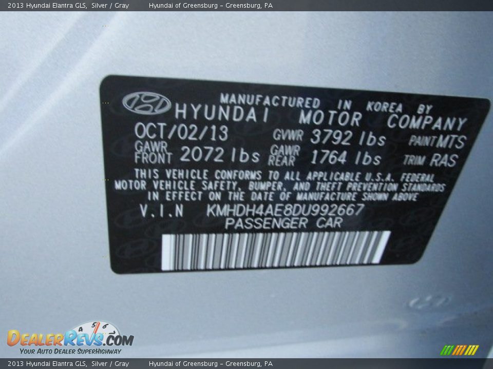 2013 Hyundai Elantra GLS Silver / Gray Photo #15