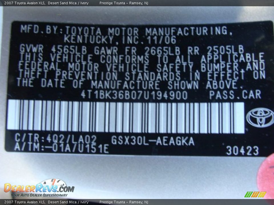2007 Toyota Avalon XLS Desert Sand Mica / Ivory Photo #15