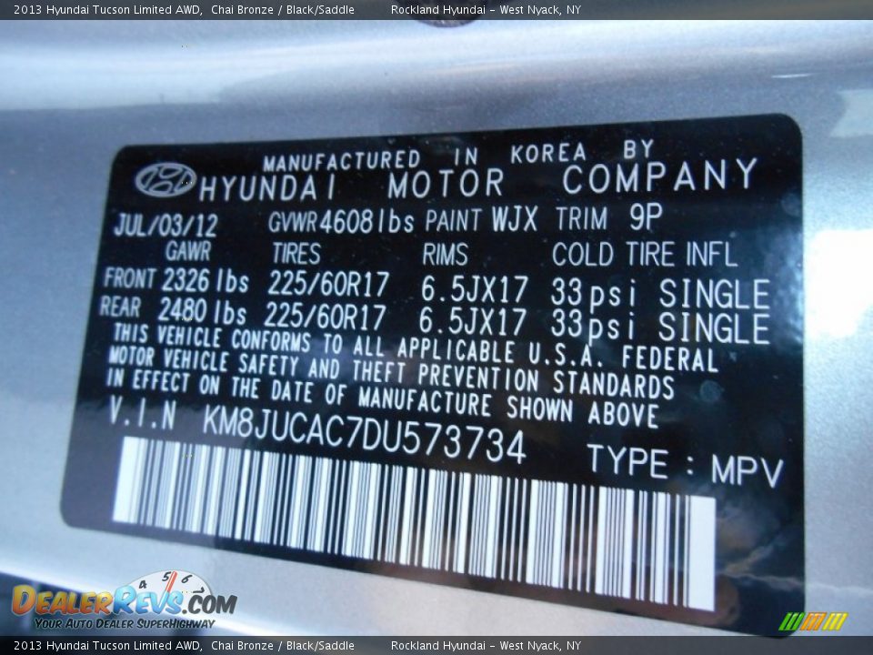 2013 Hyundai Tucson Limited AWD Chai Bronze / Black/Saddle Photo #28