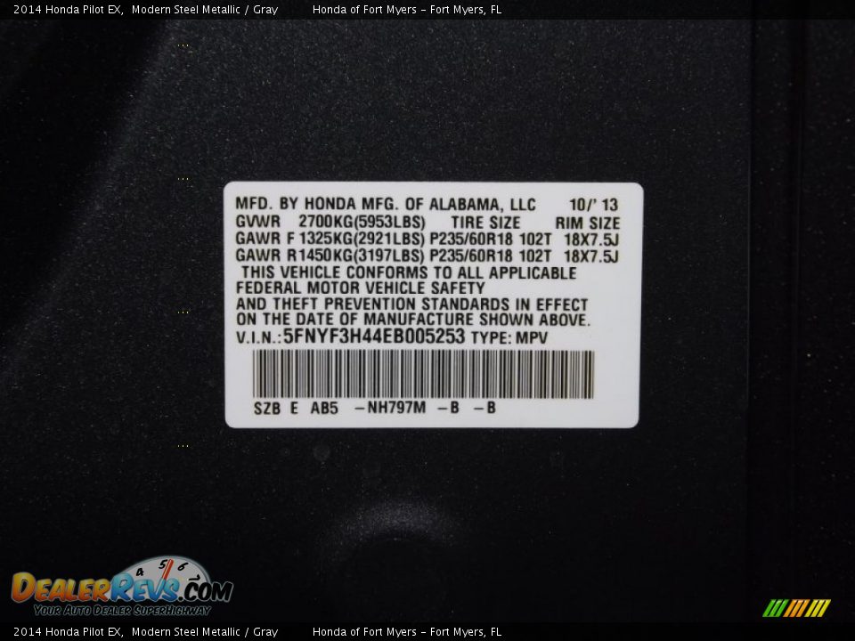 2014 Honda Pilot EX Modern Steel Metallic / Gray Photo #32