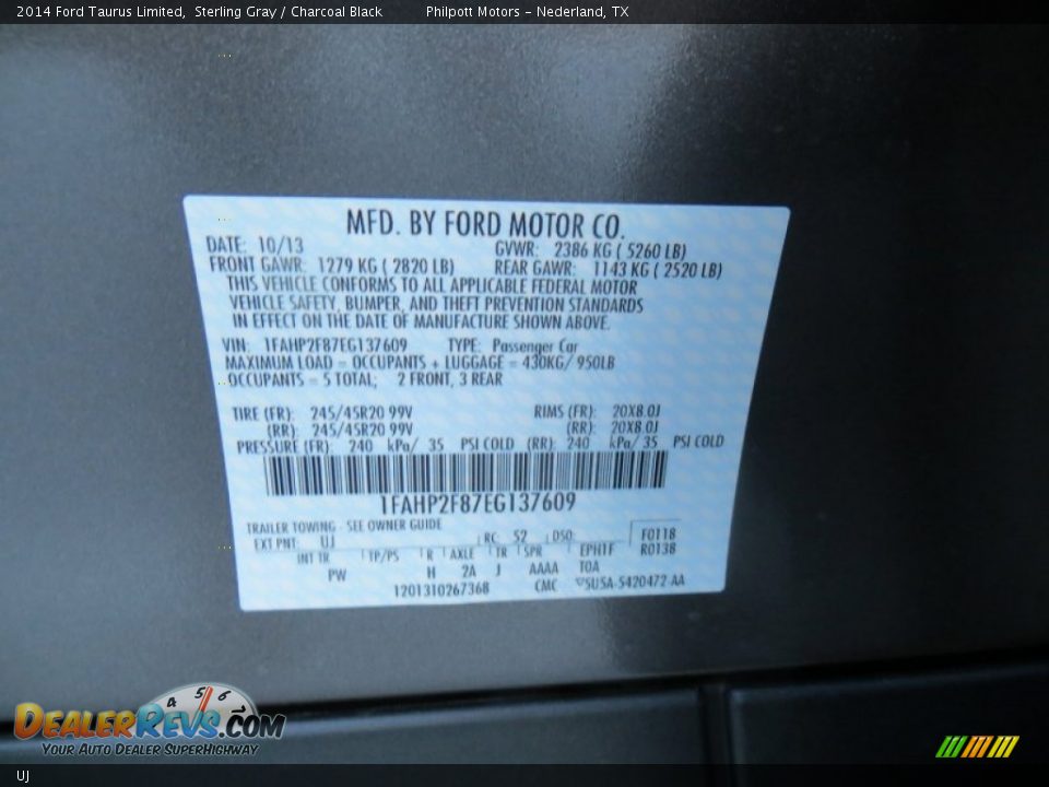 Ford Color Code UJ Sterling Gray