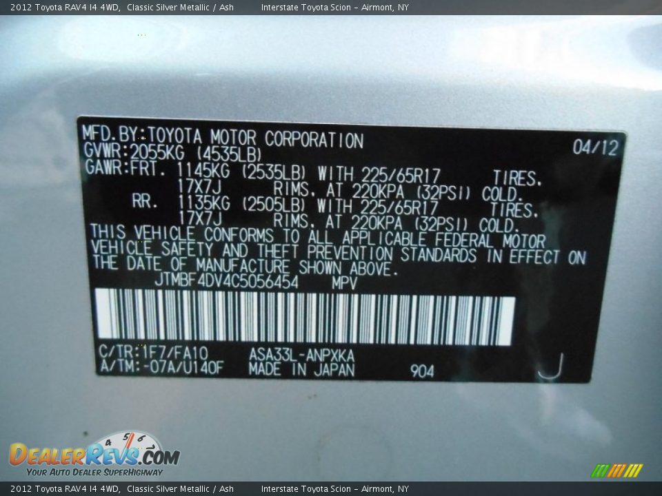 2012 Toyota RAV4 I4 4WD Classic Silver Metallic / Ash Photo #26