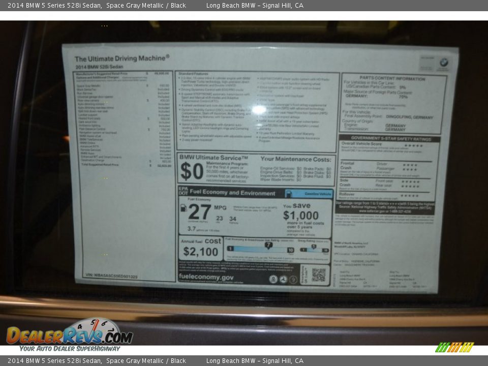 2014 BMW 5 Series 528i Sedan Space Gray Metallic / Black Photo #5