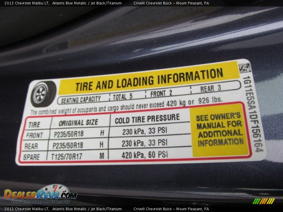 2013 Chevrolet Malibu LT Atlantis Blue Metallic / Jet Black/Titanium Photo #32