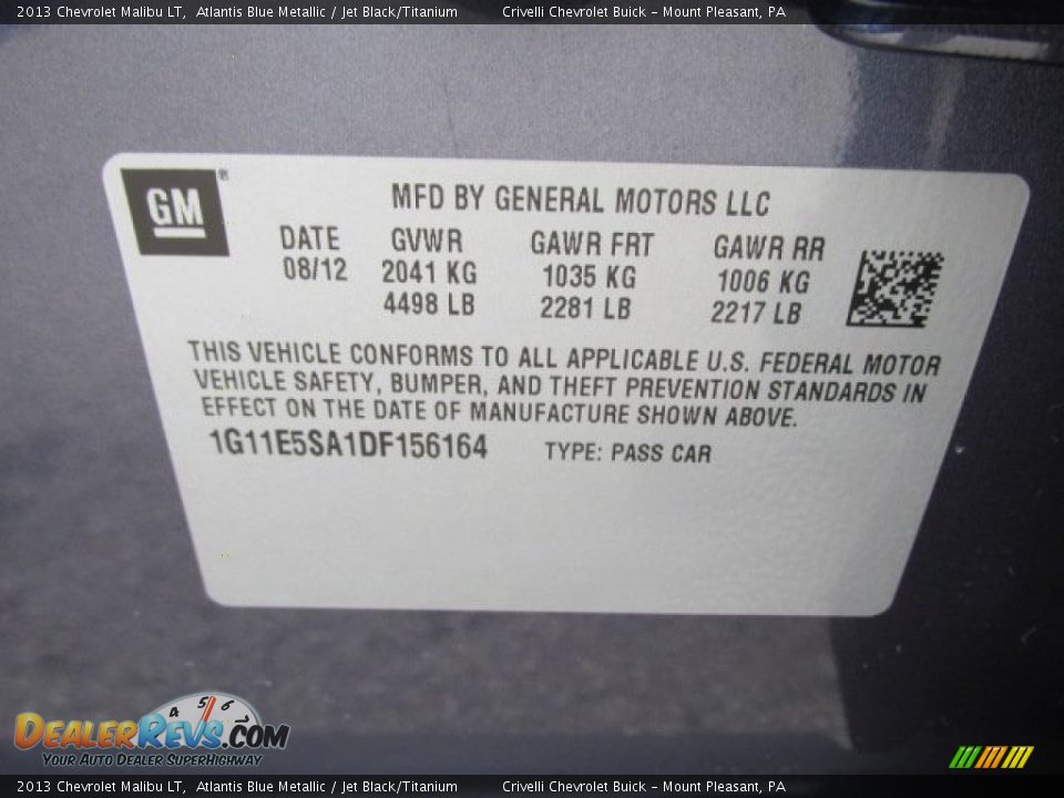 2013 Chevrolet Malibu LT Atlantis Blue Metallic / Jet Black/Titanium Photo #34