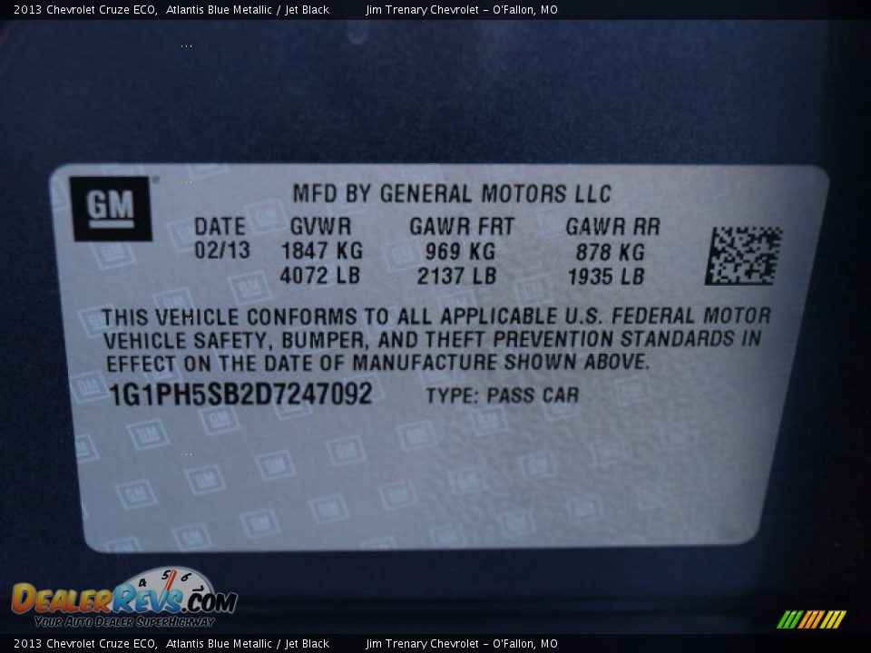 2013 Chevrolet Cruze ECO Atlantis Blue Metallic / Jet Black Photo #17