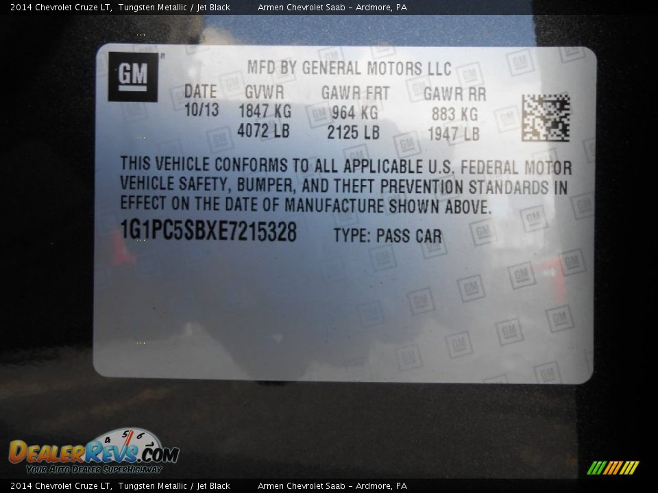 2014 Chevrolet Cruze LT Tungsten Metallic / Jet Black Photo #14