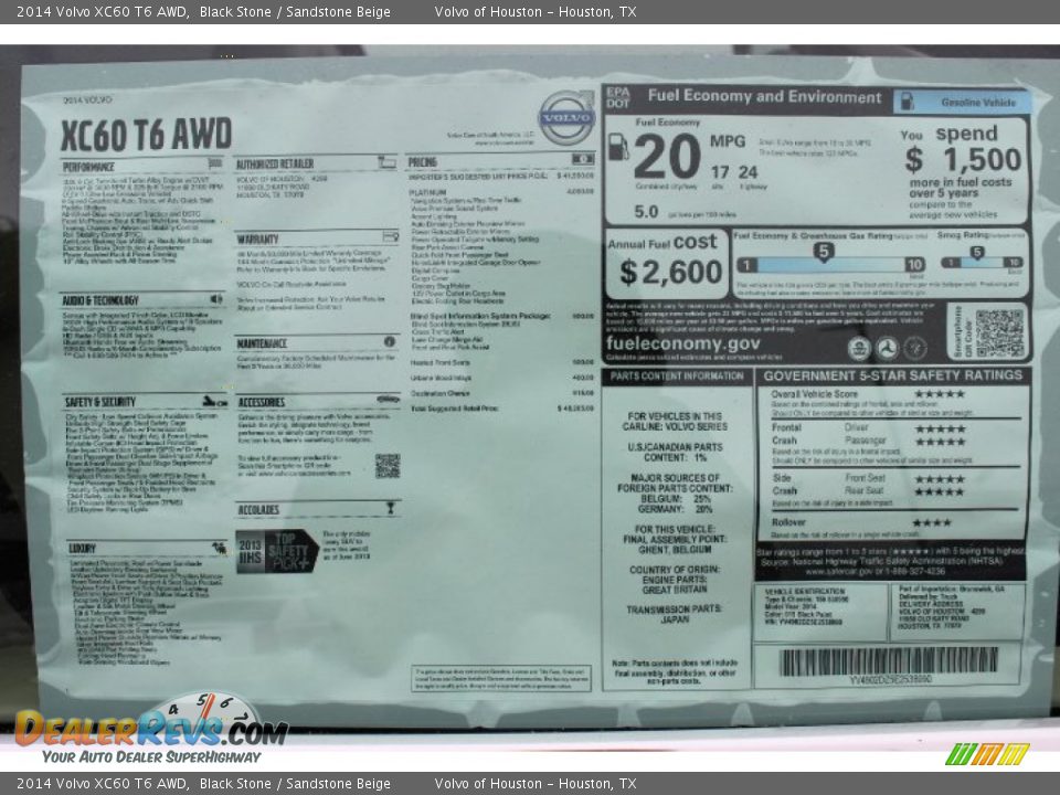 2014 Volvo XC60 T6 AWD Black Stone / Sandstone Beige Photo #34