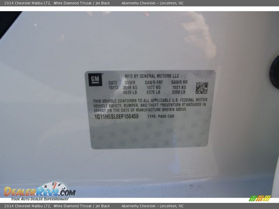 2014 Chevrolet Malibu LTZ White Diamond Tricoat / Jet Black Photo #8