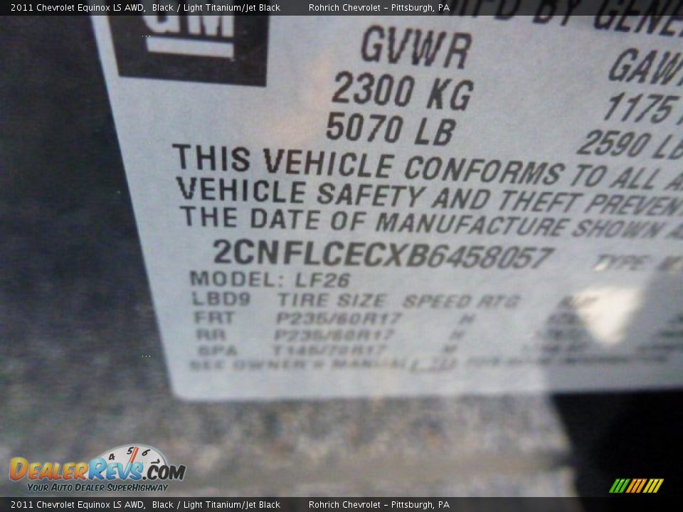 2011 Chevrolet Equinox LS AWD Black / Light Titanium/Jet Black Photo #25