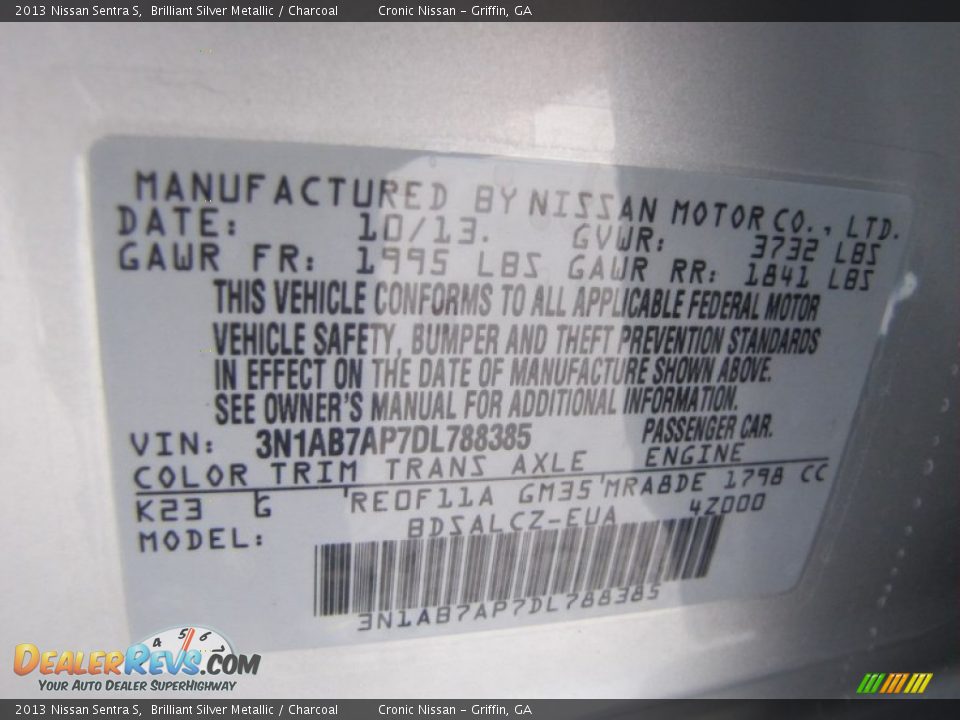 2013 Nissan Sentra S Brilliant Silver Metallic / Charcoal Photo #16