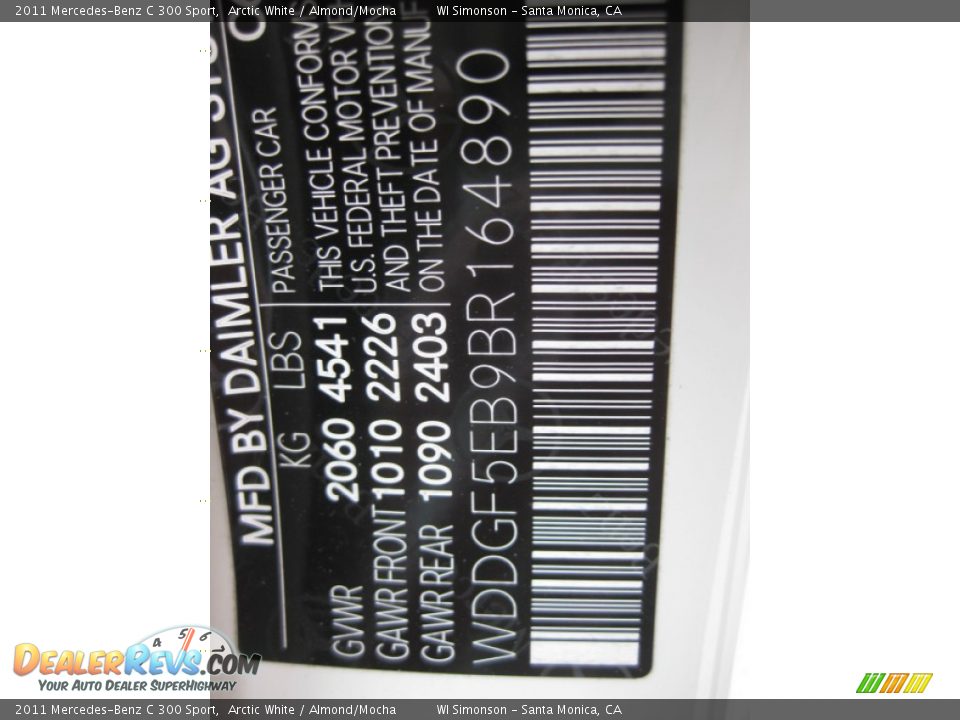 2011 Mercedes-Benz C 300 Sport Arctic White / Almond/Mocha Photo #25