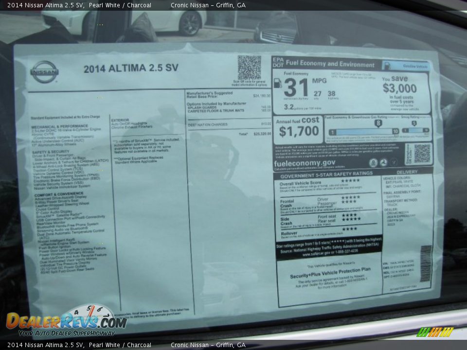 2014 Nissan Altima 2.5 SV Pearl White / Charcoal Photo #11