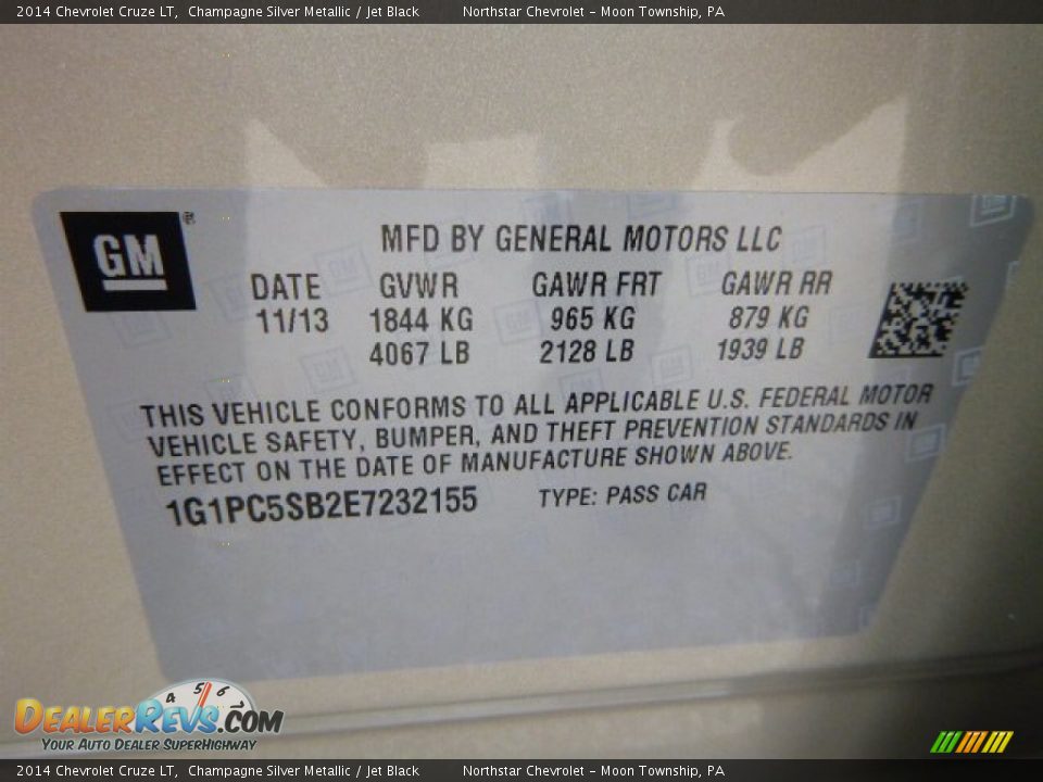 2014 Chevrolet Cruze LT Champagne Silver Metallic / Jet Black Photo #19