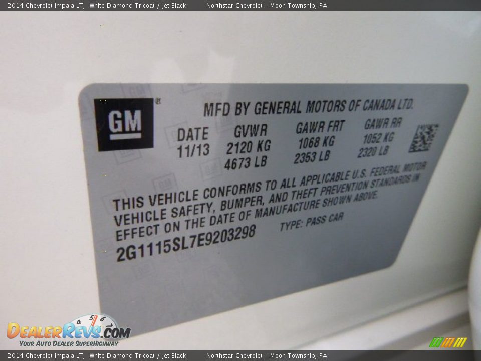 2014 Chevrolet Impala LT White Diamond Tricoat / Jet Black Photo #18