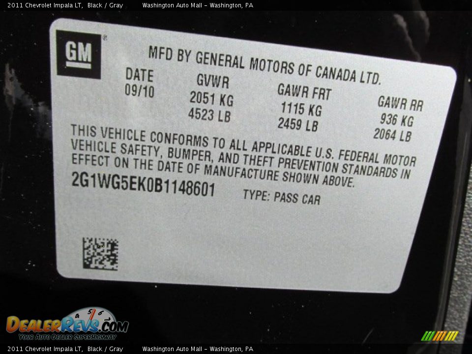 2011 Chevrolet Impala LT Black / Gray Photo #19
