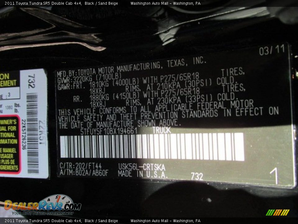 2011 Toyota Tundra SR5 Double Cab 4x4 Black / Sand Beige Photo #19