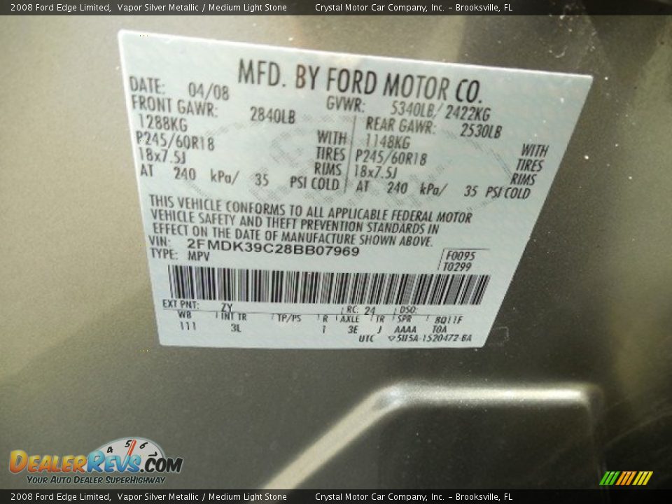 2008 Ford Edge Limited Vapor Silver Metallic / Medium Light Stone Photo #24