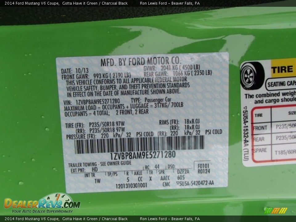 2014 Ford Mustang V6 Coupe Gotta Have it Green / Charcoal Black Photo #20