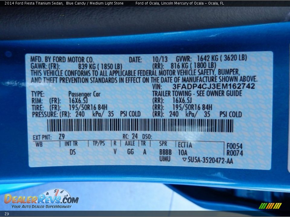 Ford Color Code Z9 Blue Candy