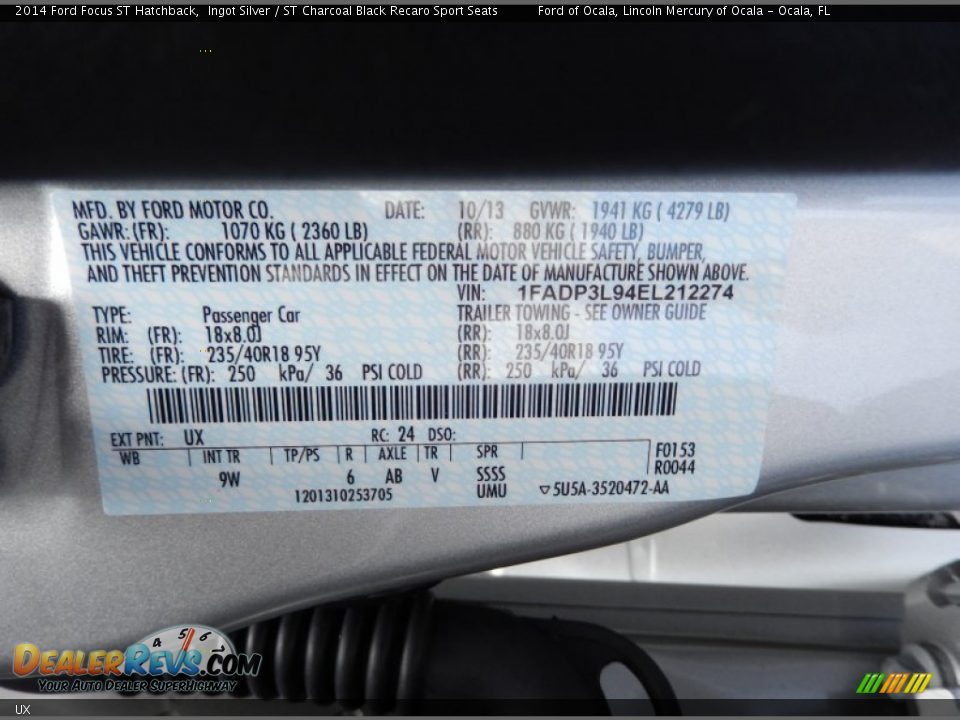 Ford Color Code UX Ingot Silver