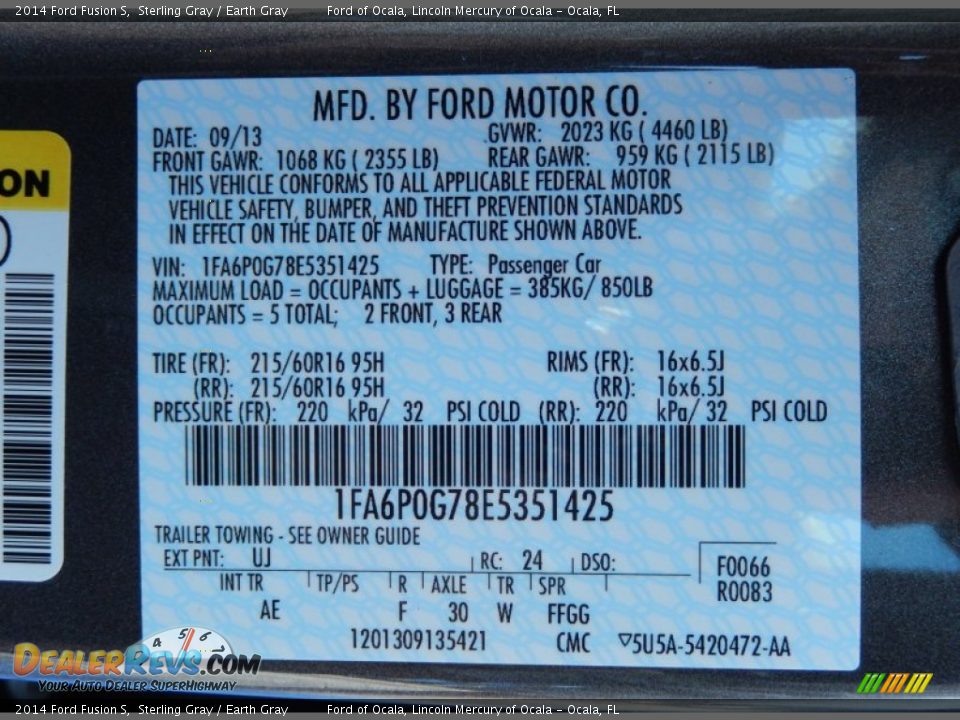 2014 Ford Fusion S Sterling Gray / Earth Gray Photo #12